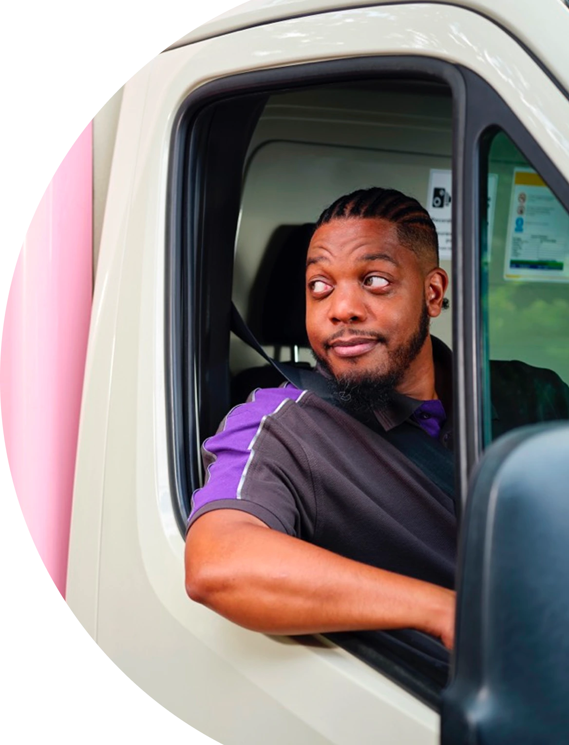 a man looking out of a car window