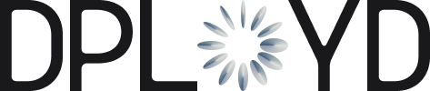 Text reading 'DPLOYD' with a circular pattern of blue and gray leaf shapes forming the letter O.