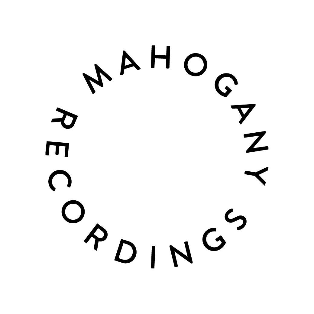 Text reading 'MAHOGANY RECORDINGS' arranged in a circular pattern.