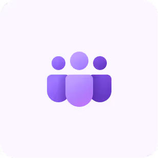 Three purple abstract human figures representing a group or team on a light background.