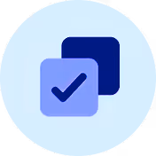 Two overlapping rounded squares with a check mark inside the front square, symbolizing selection or confirmation.