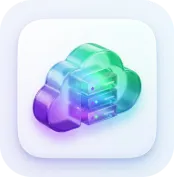 Icon of a translucent cloud with a glowing server stack inside, symbolizing cloud computing or cloud storage.
