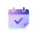 Calendar icon with a blue checkmark indicating an event is confirmed or completed.
