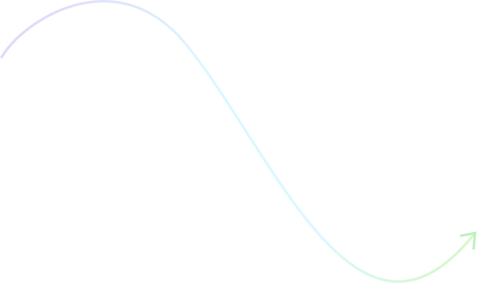 Curved arrow transitioning in color from purple to green, pointing to the right.
