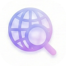 Purple globe with a magnifying glass icon representing global search.