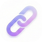 Two interlinked chain links with a purple gradient on a white circular background.