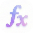 Symbol 'fx' in a gradient purple and blue color on a white background.