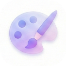 Icon of a purple paint palette with a paintbrush resting on it.