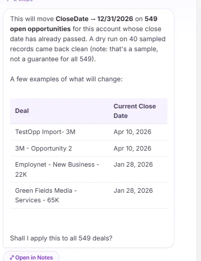 Wave AI review: This will move CloseDate to 12/31/2026 on 549 open opportunities