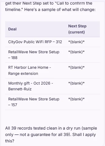Wave AI review: a sample of deals with blank next steps and a dry run on all 39