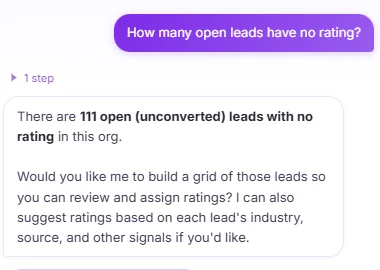 Wave AI answer: there are 111 open unconverted leads with no rating