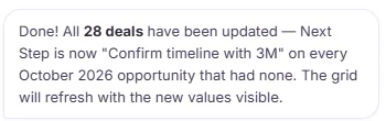 Wave AI: all 28 deals have been updated with the new next step