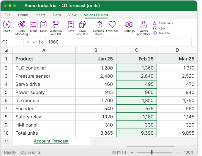 Valorx Fusion in Excel