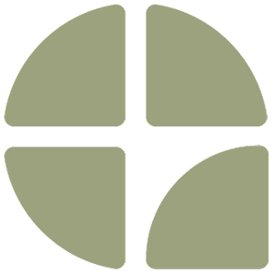 Four rounded green shapes forming a circle with a cross-shaped gap in the middle.
