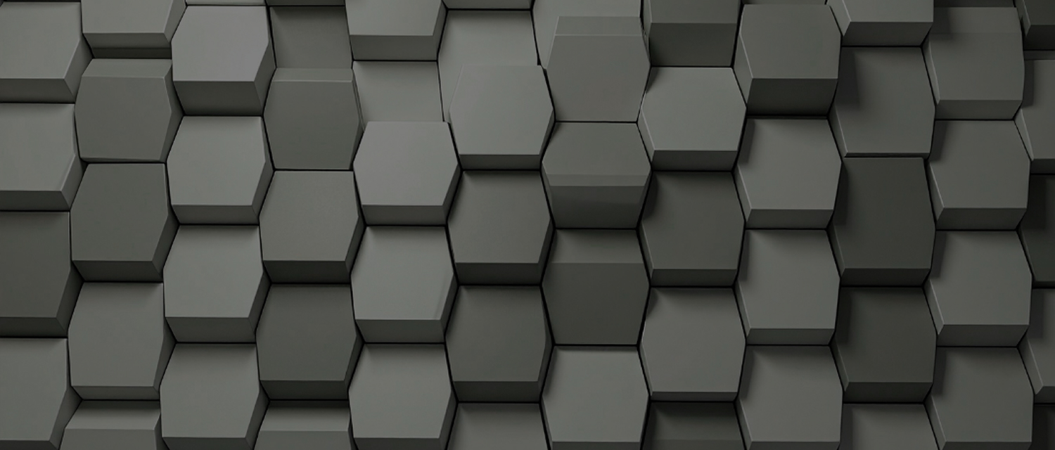 Abstract pattern of three-dimensional gray hexagonal blocks arranged in a honeycomb layout.