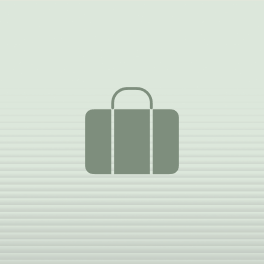 Simple green silhouette of a briefcase with horizontal lines background.