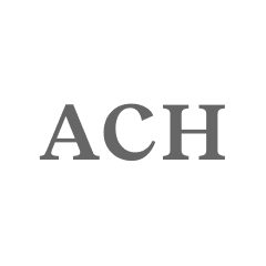 White capital letters A, C, H on a dark gray circular background.