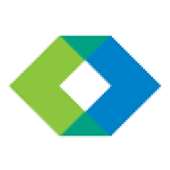 Abstract geometric logo consisting of a green and a blue diamond shape overlapping to form a hexagon.