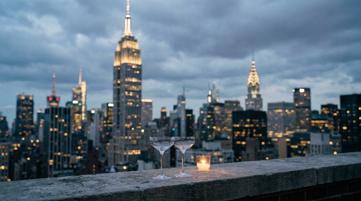 Rooftop bar over the Manhattan skyline