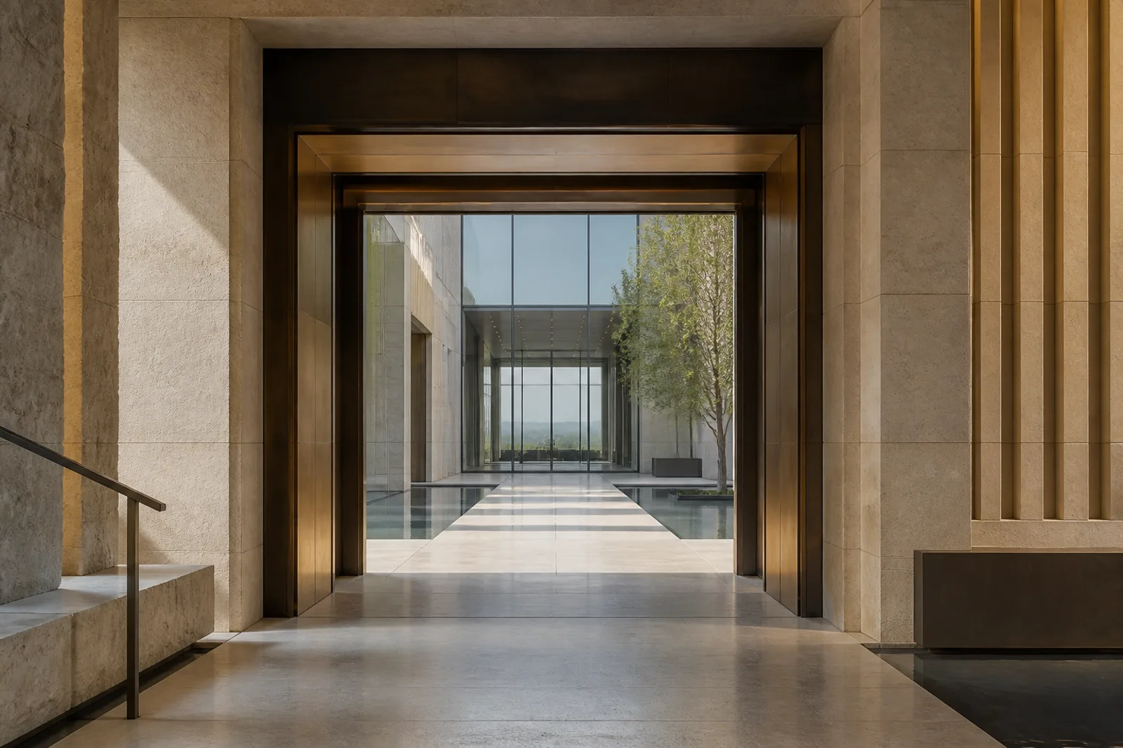 A stone colonnade opening onto a courtyard