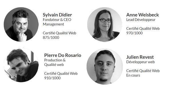 Image des membres de l'équipe e-labo avec leurs contacts, fonctions et certification