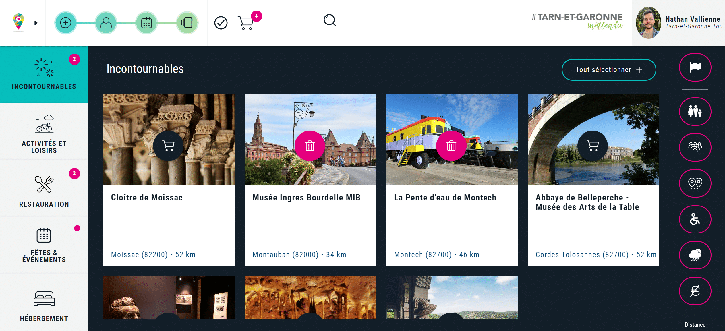 Photo de l'interface des offres d'un territoire ou d'un département pour ses visiteurs