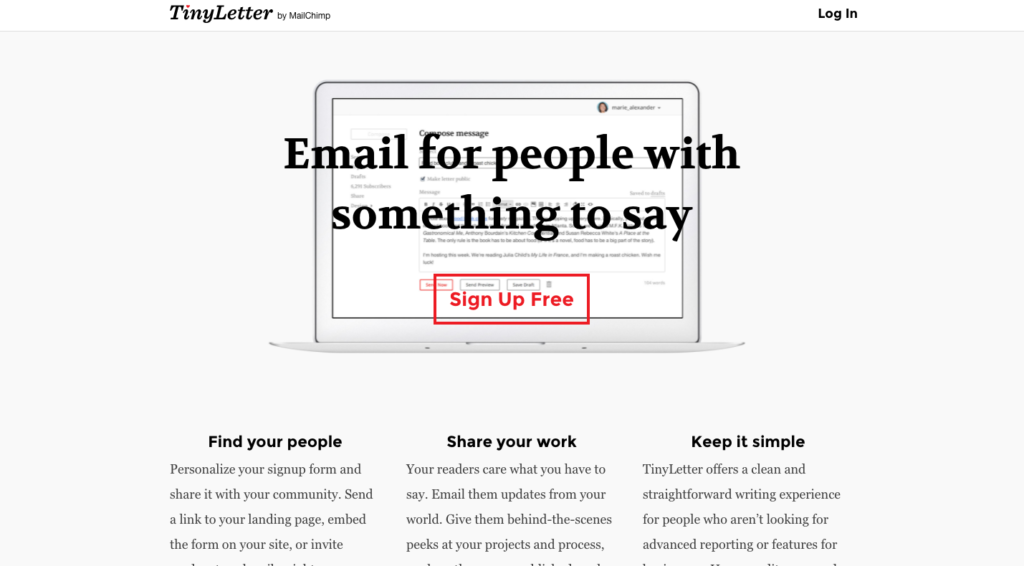 Tiny Letter Screen Grab