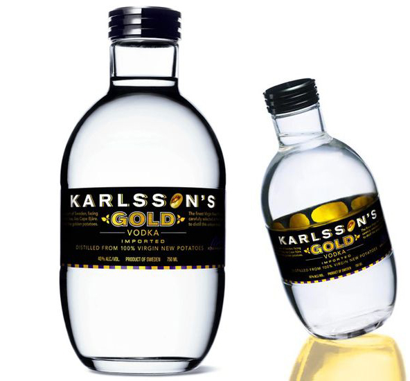 Karlsson's Gold vodka, 25 Amazing Bottle Packaging Design examples, packaging design, packaging design inspiration, design inspiration, cool bottles, vodka bottles, spirits bottles, gin bottle design, vodka bottle design, best bottle designs, product design, graphic design, t shirt printing UK, screen printing UK, screen printing onto bottles, how to create a cool bottle label, Printsome blog, russian bottle designs