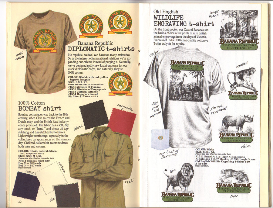 t-shirt catalogue, vintage catalogue, banana republic