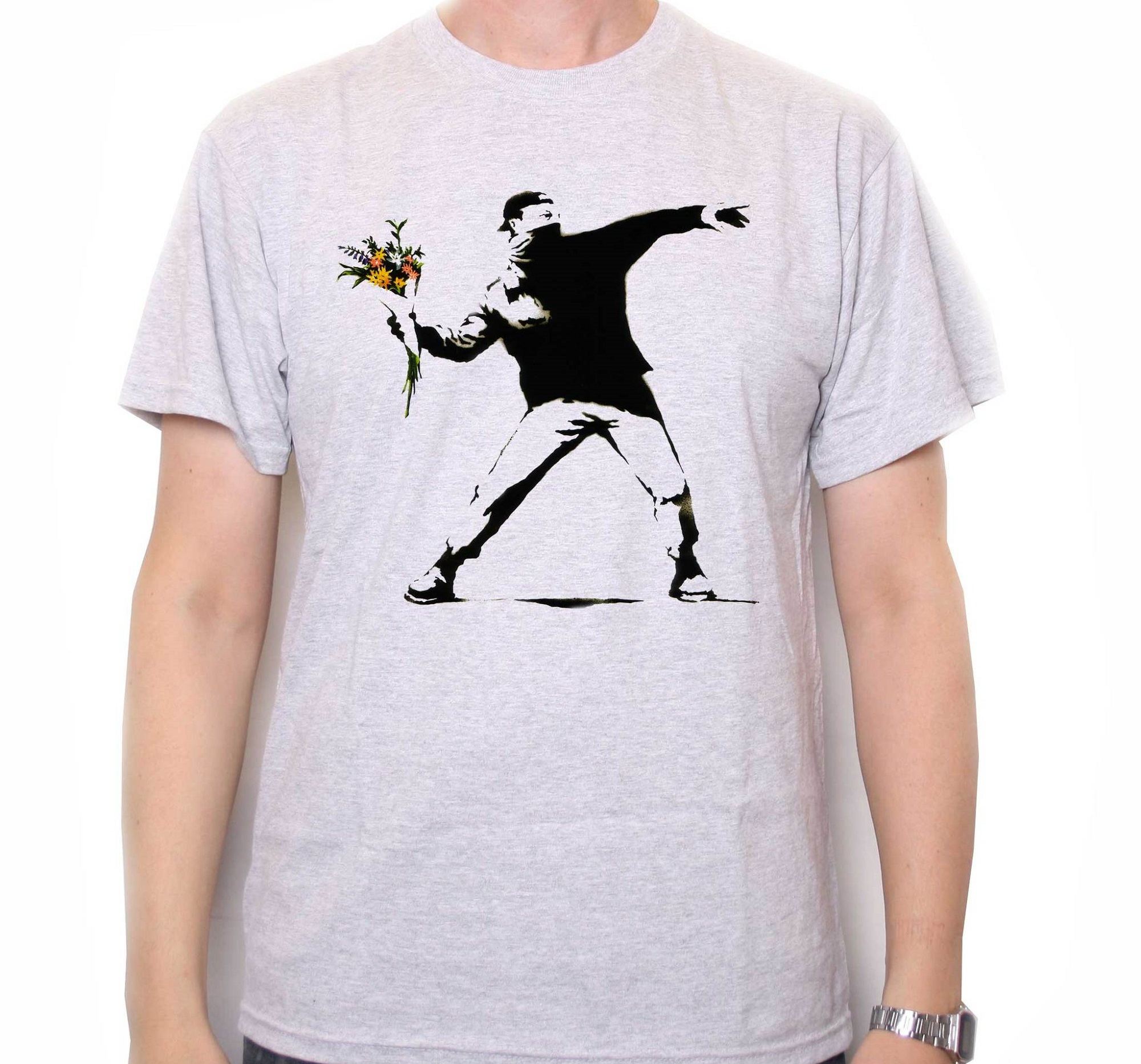 street art, banksy, white t-shirt with print