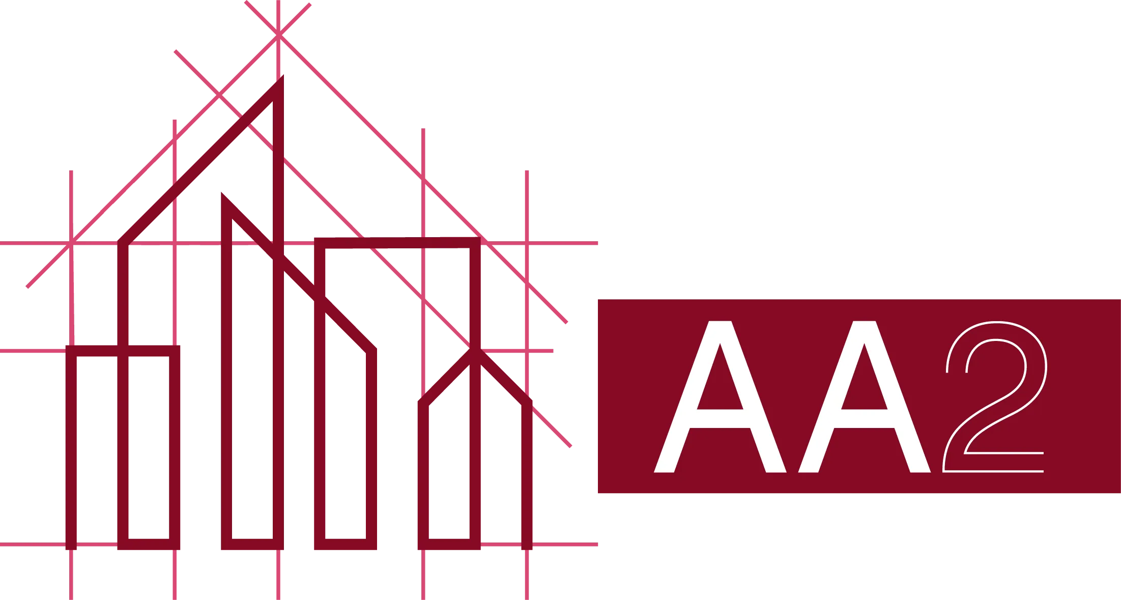 Logo mit stilisierten Gebäuden in Weinrot und dem Schriftzug AA2 auf weißem Hintergrund.