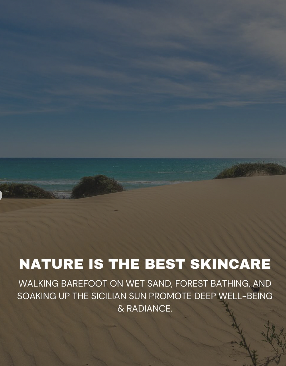 Smiling guest at Floripa Surf and Yoga Retreat in Sicily, radiating happiness and wellness with text overlay about natural glow and holistic care