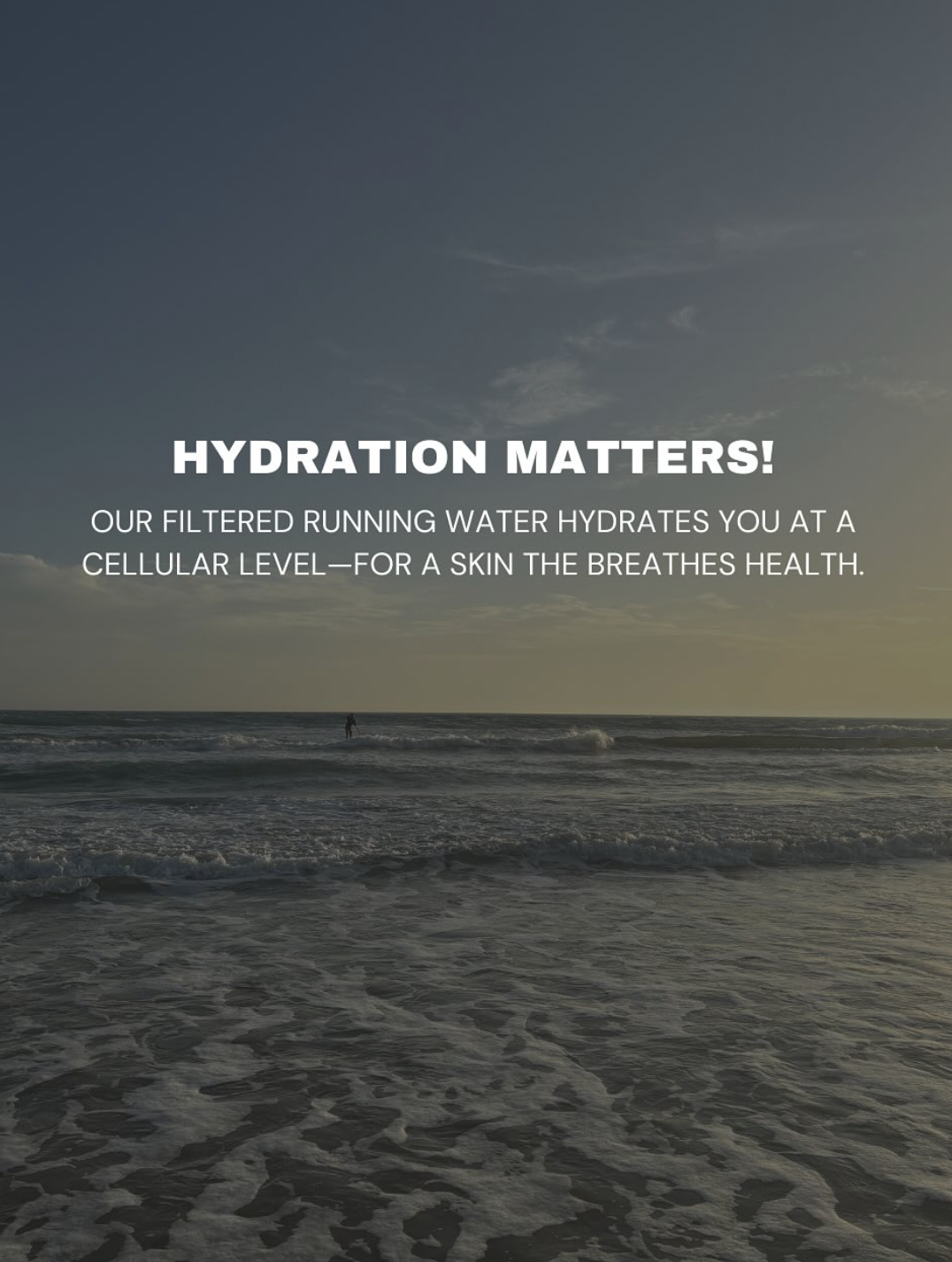 Smiling guest at Floripa Surf and Yoga Retreat in Sicily, radiating happiness and wellness with text overlay about natural glow and holistic care