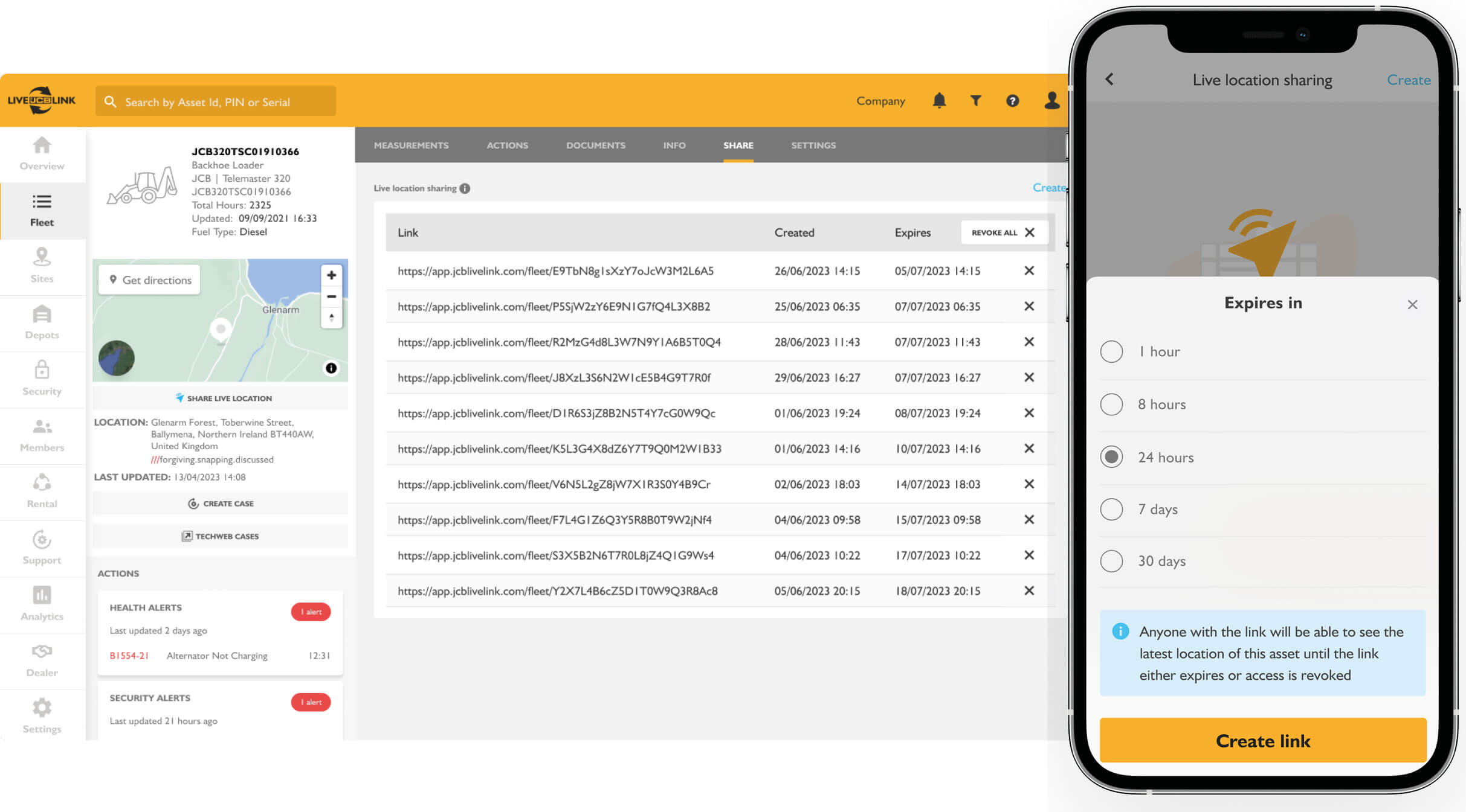 Share Machine Location LiveLink Expiry