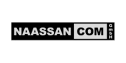 Logo mit dem Text 'NAASSAN COM GmbH' in weißen Buchstaben auf schwarzem und grauem Hintergrund.