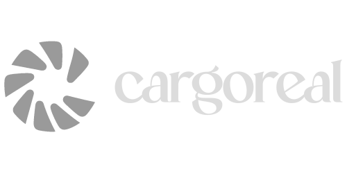 Farbverlauf graues CargoReal-Logo mit stilisiertem C und Schriftzug.