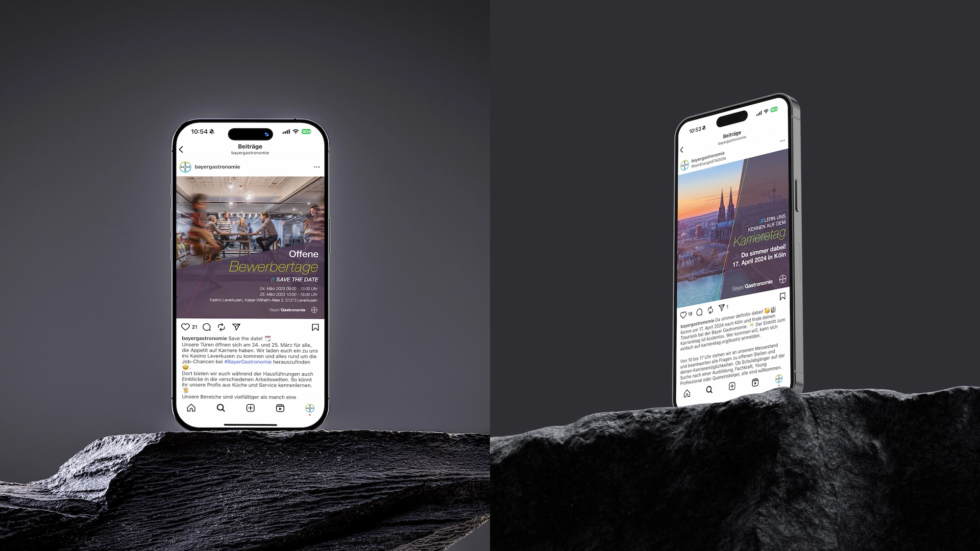 Digitaler Feed-Auftritt auf dem Smartphone – Konsistentes Branding vom Messestand bis in die sozialen Medien.
