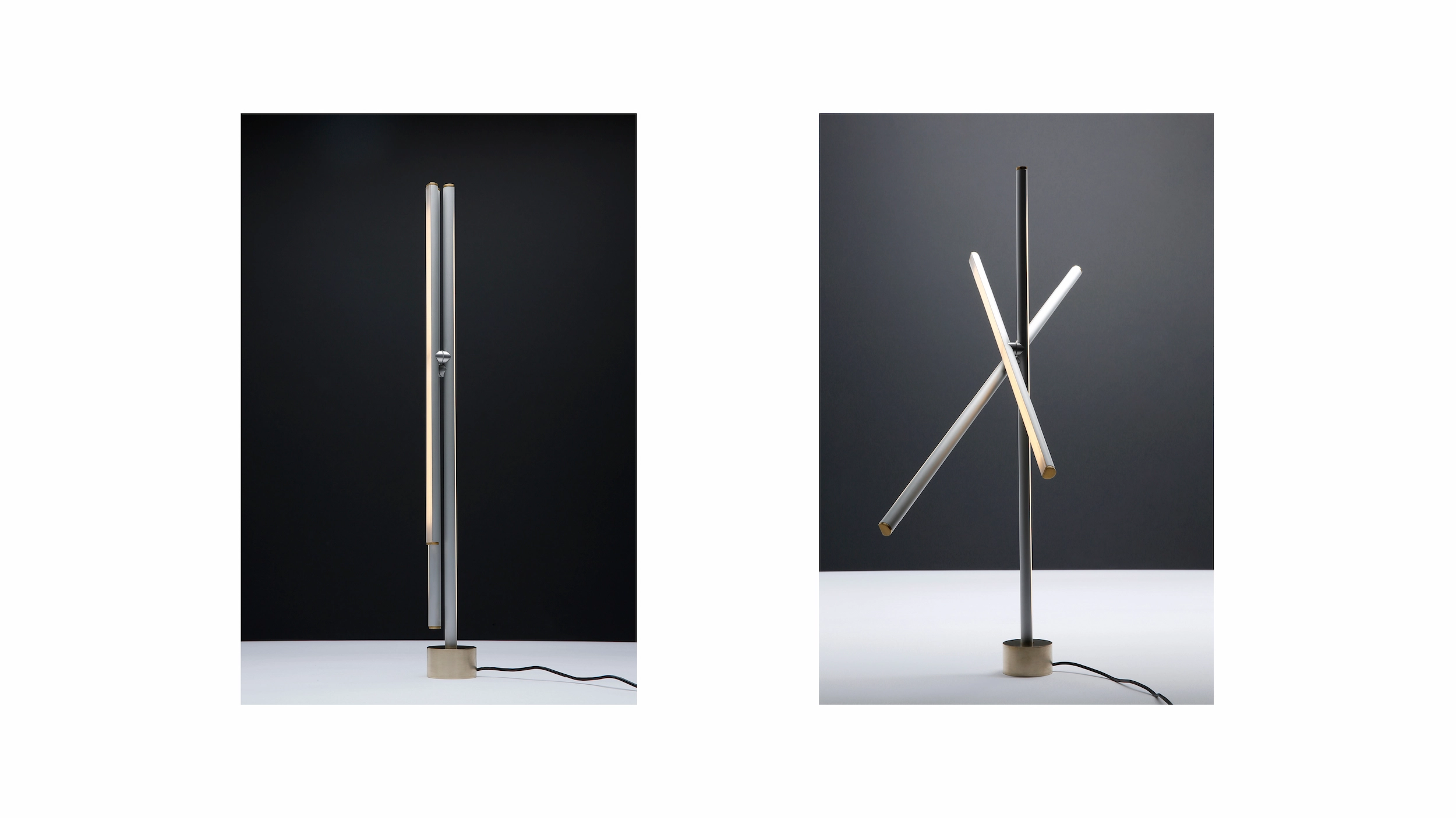 Ecliptic Lamp Produktdesign – Gesamtansicht der minimalistischen Leuchte im eingeschalteten Zustand.