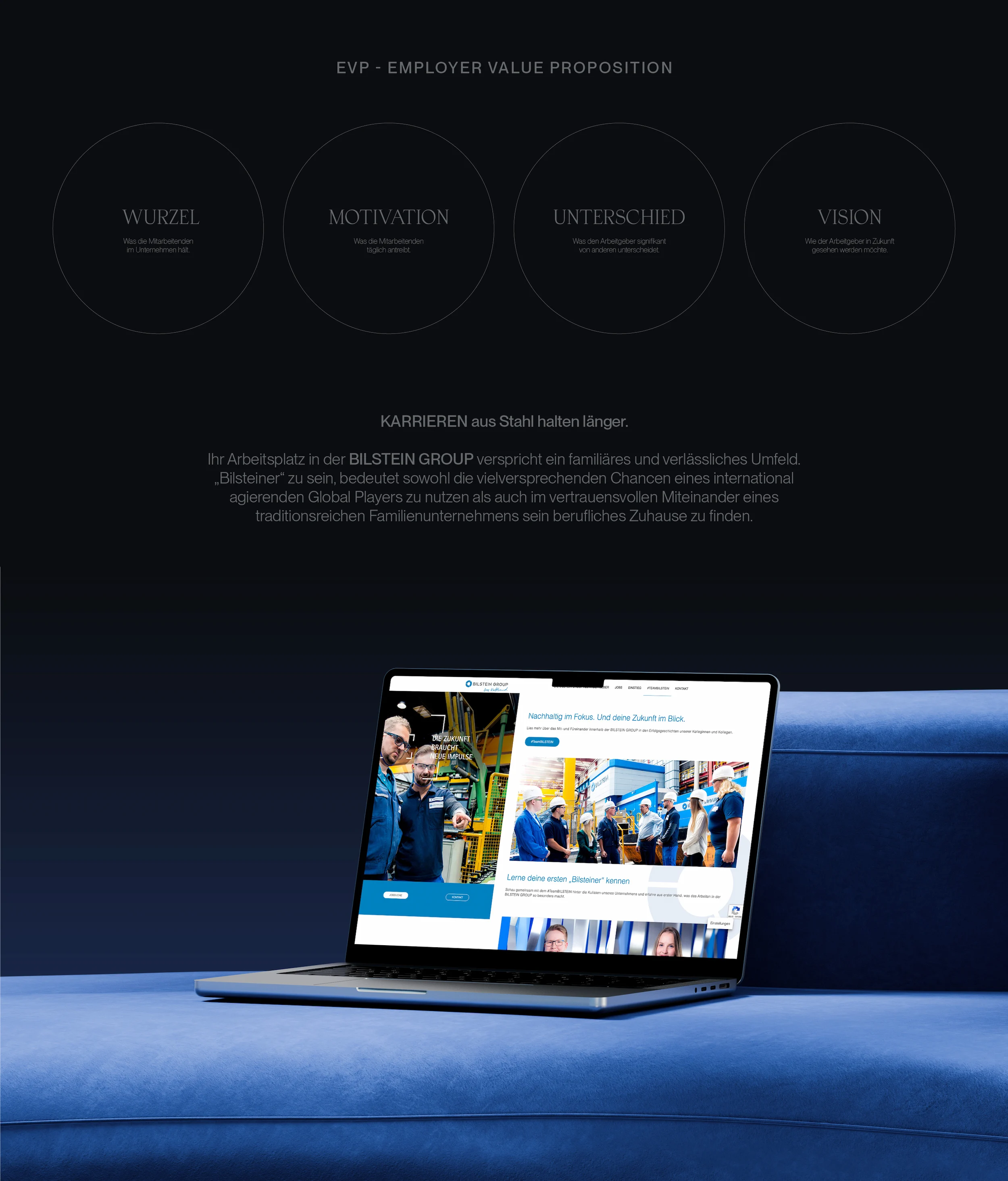 Webdesign-Projekt 'Die Zukunft braucht neue Impulse' – Hero-Sektion mit Fokus auf moderner Typografie und klarem Layout.
