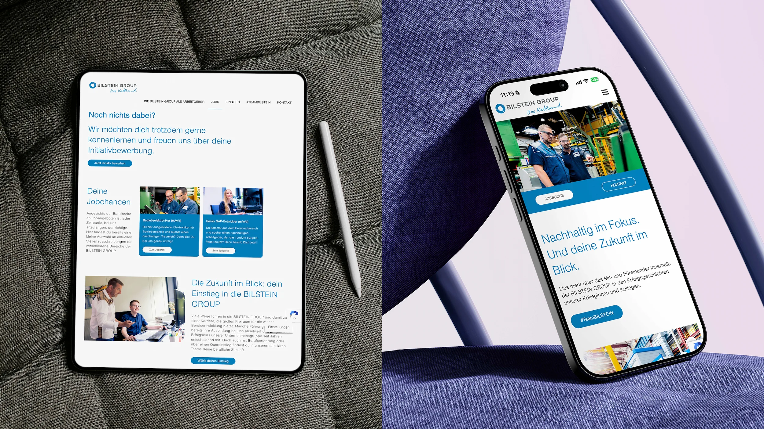 Responsive Design für 'Die Zukunft braucht neue Impulse' – Darstellung der Benutzeroberfläche auf dem Smartphone.
