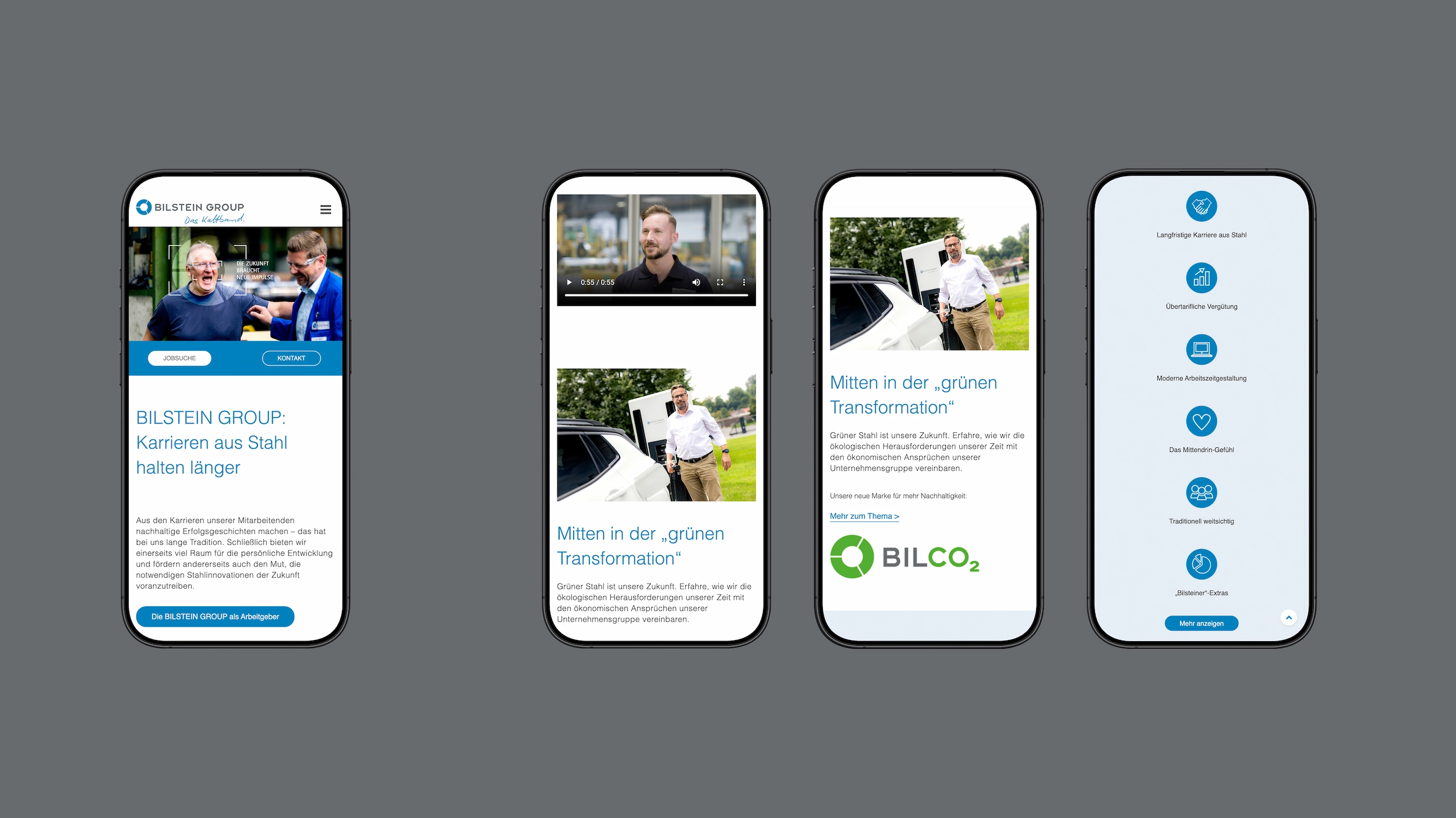 Responsive Design für 'Die Zukunft braucht neue Impulse' – Darstellung der Benutzeroberfläche auf dem Smartphone.
