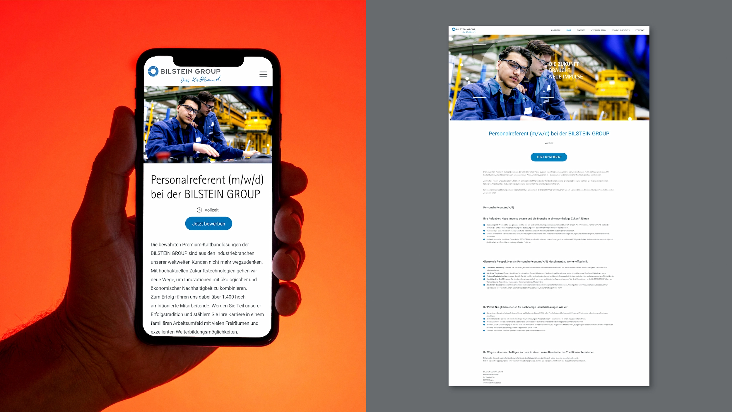 Responsive Design für 'Die Zukunft braucht neue Impulse' – Darstellung der Benutzeroberfläche auf dem Smartphone.