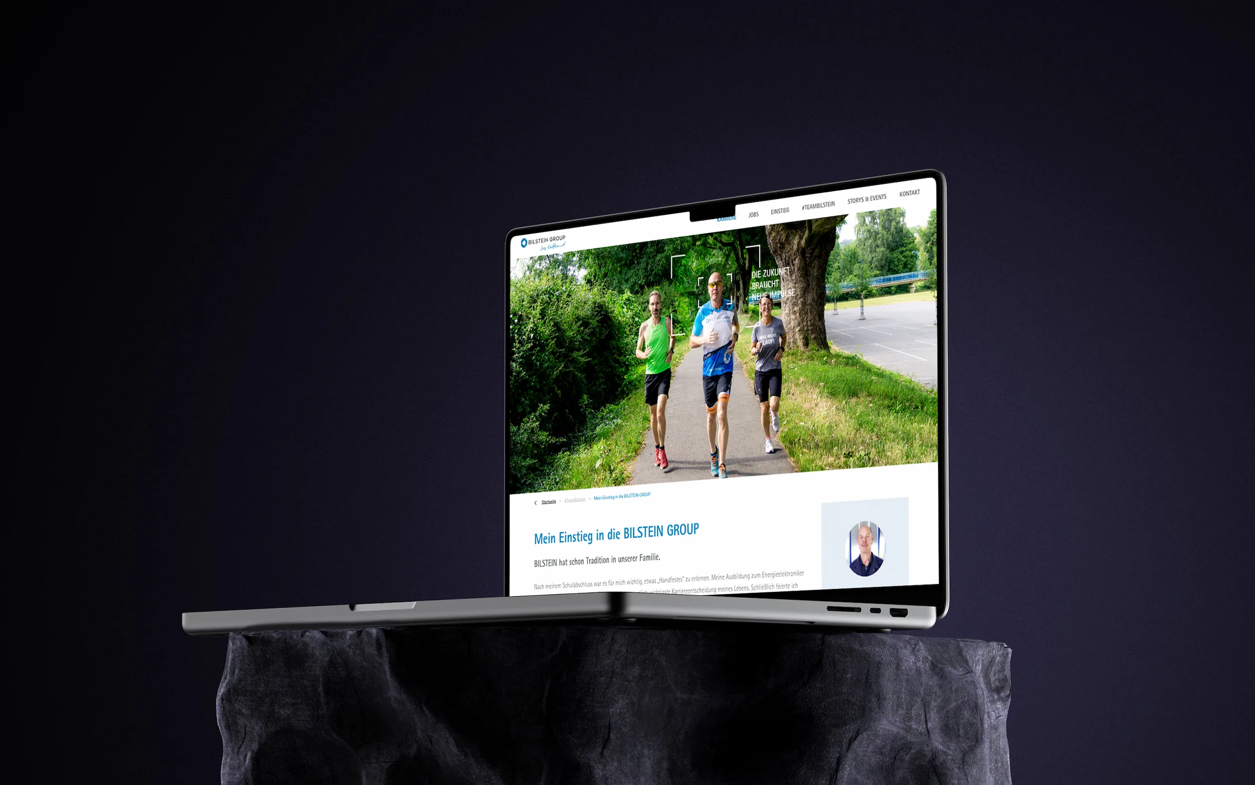 Webdesign-Projekt 'Die Zukunft braucht neue Impulse' – Hero-Sektion mit Fokus auf moderner Typografie und klarem Layout.