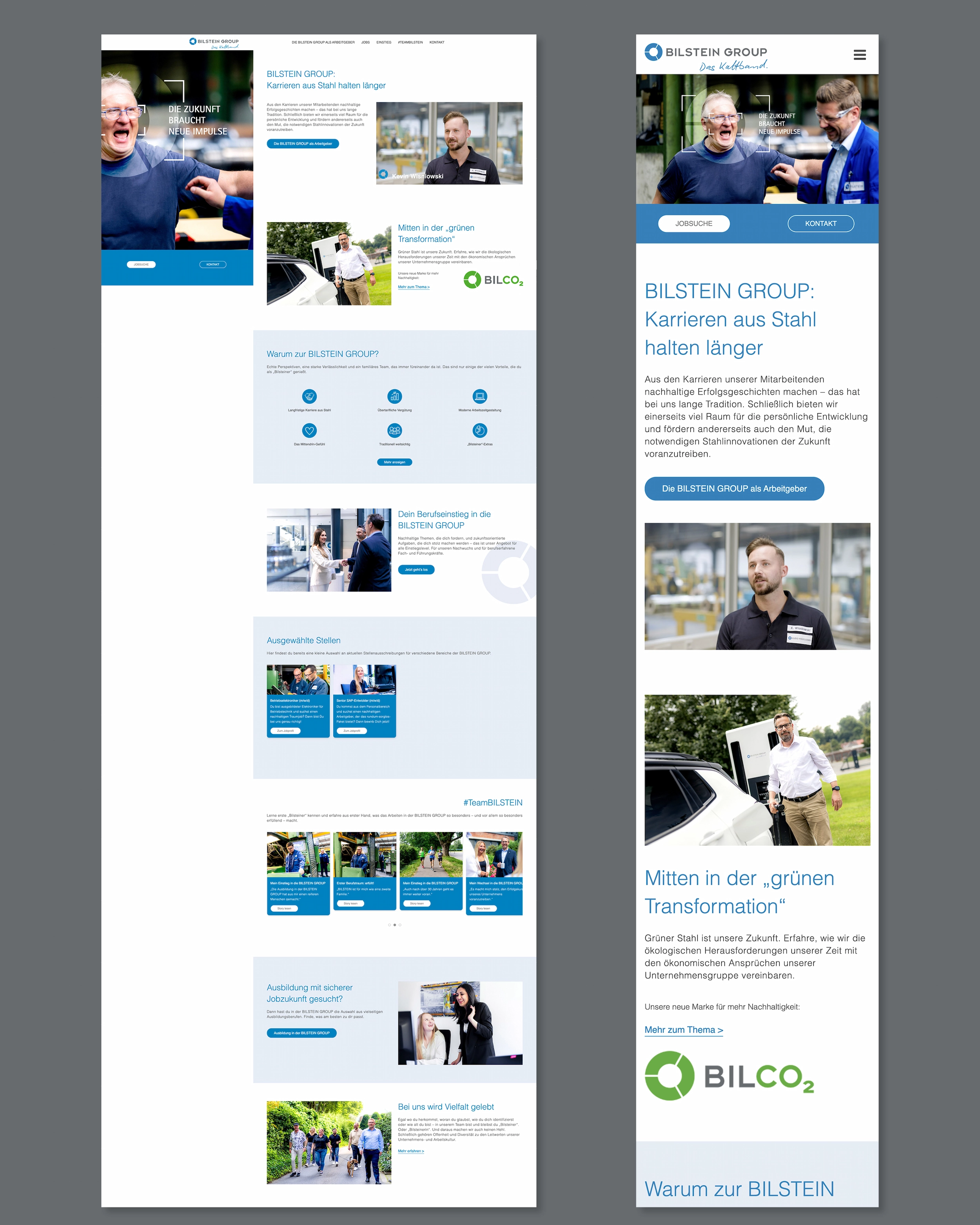 Responsive Design für 'Die Zukunft braucht neue Impulse' – Darstellung der Benutzeroberfläche auf dem Smartphone.