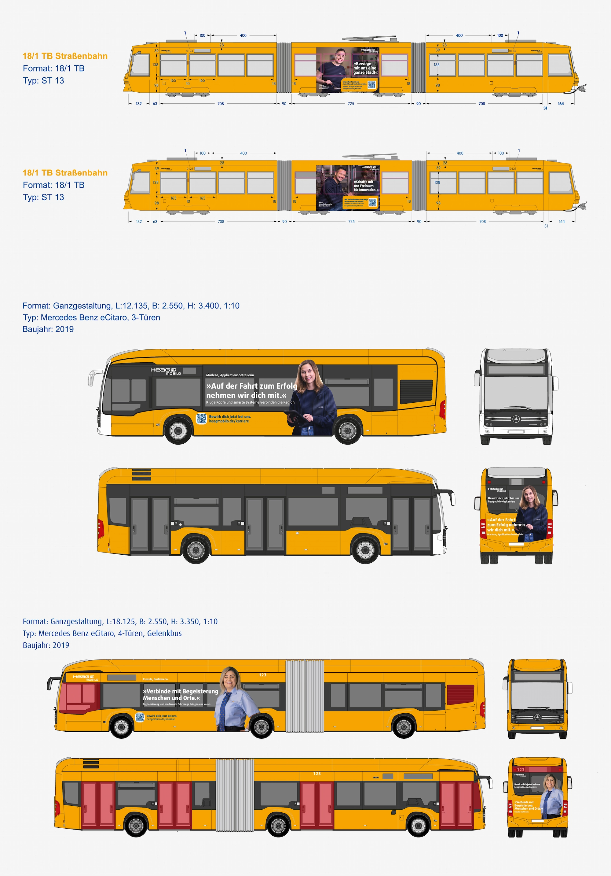 Detailansicht der Bus-Beklebung – Fokus auf Typografie und Key-Visuals für das Employer Branding.