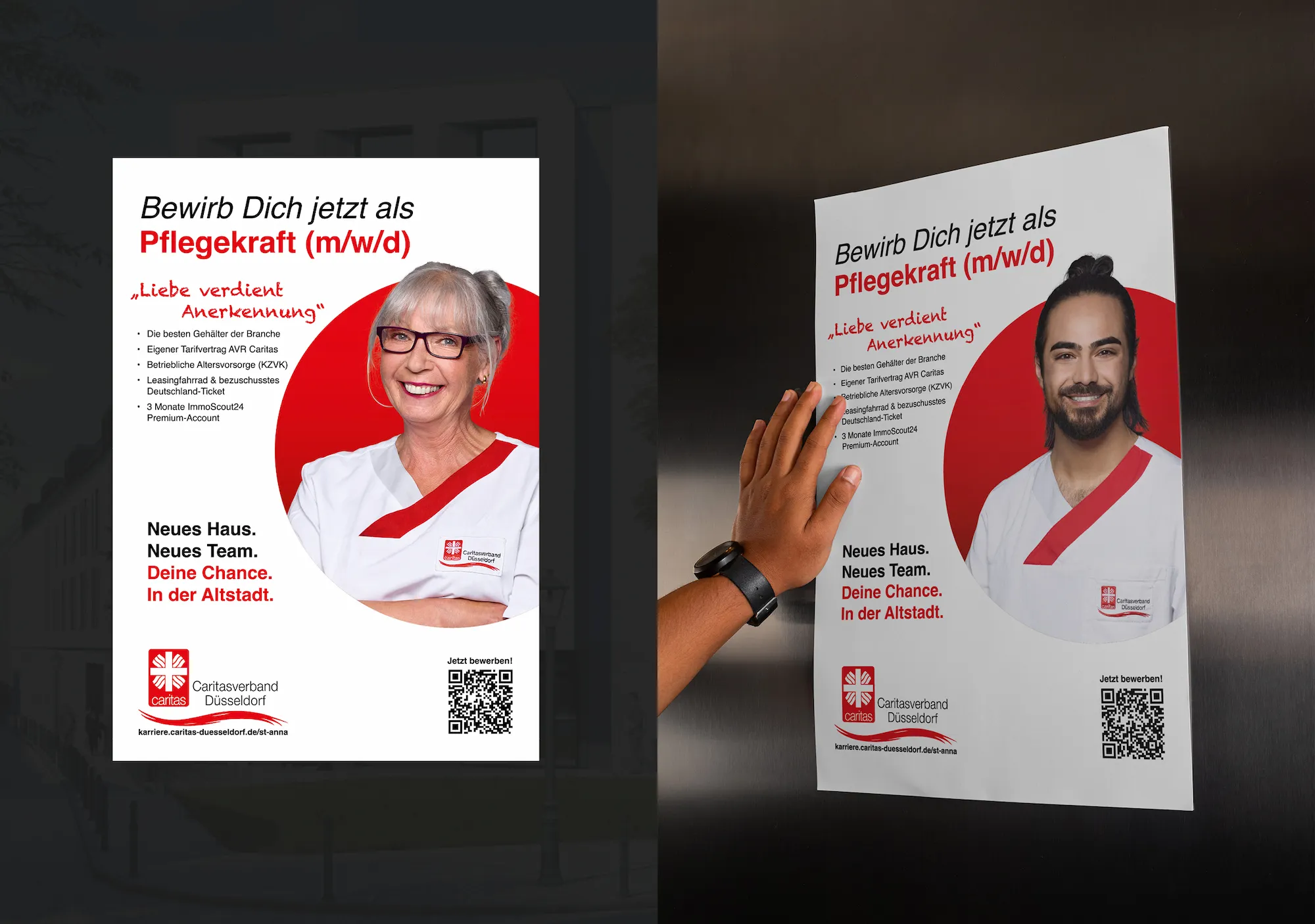 HR-Poster Design für Caritas – Professionelles Printdesign mit Fokus auf klarer Typografie und emotionaler Bildsprache.