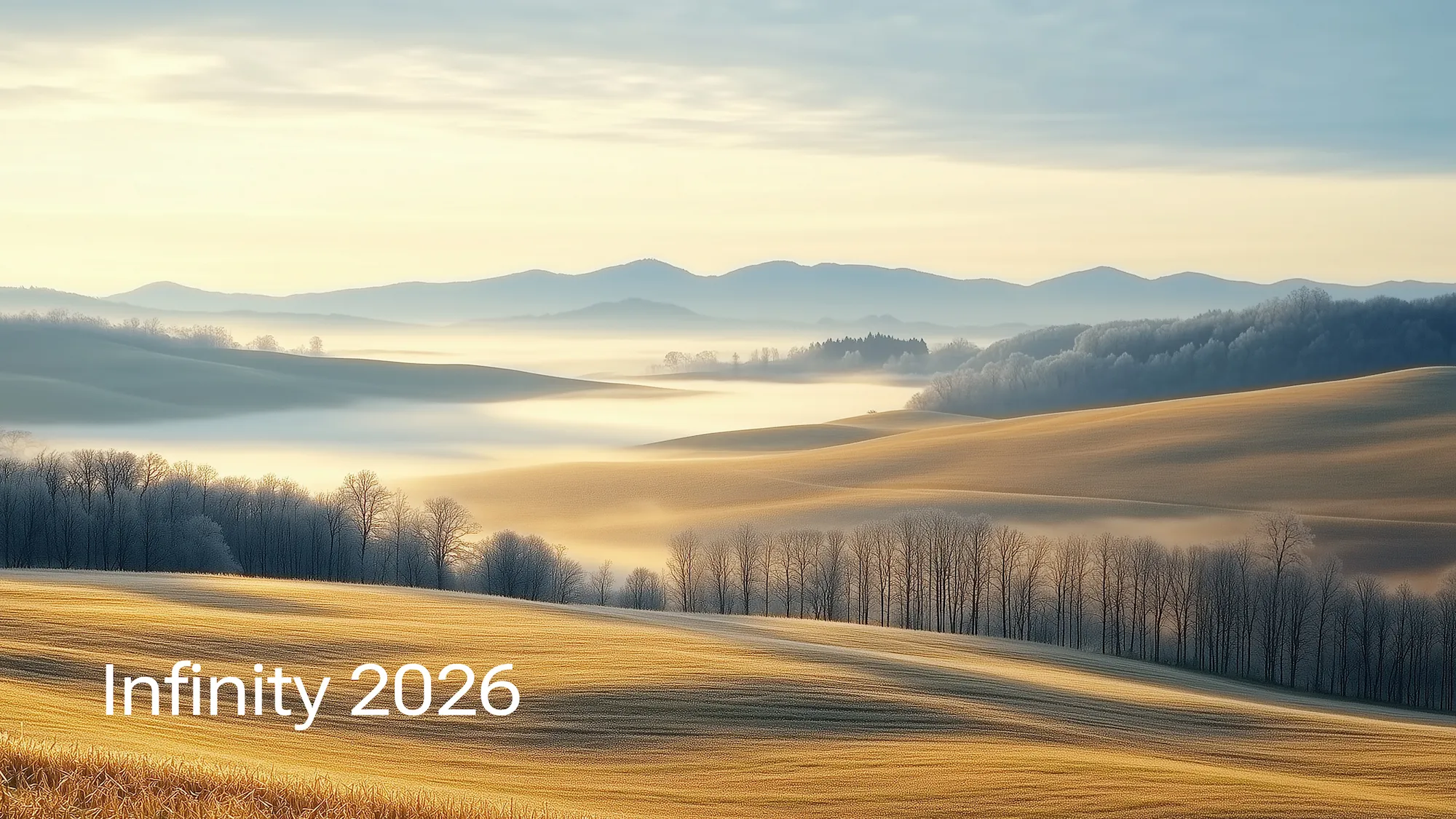 Infinity 2026 Bildkonzept – Kraftvolle CLAAS Maschinenaufnahme integriert in eine maßgeschneiderte, KI-generierte Landschaft.