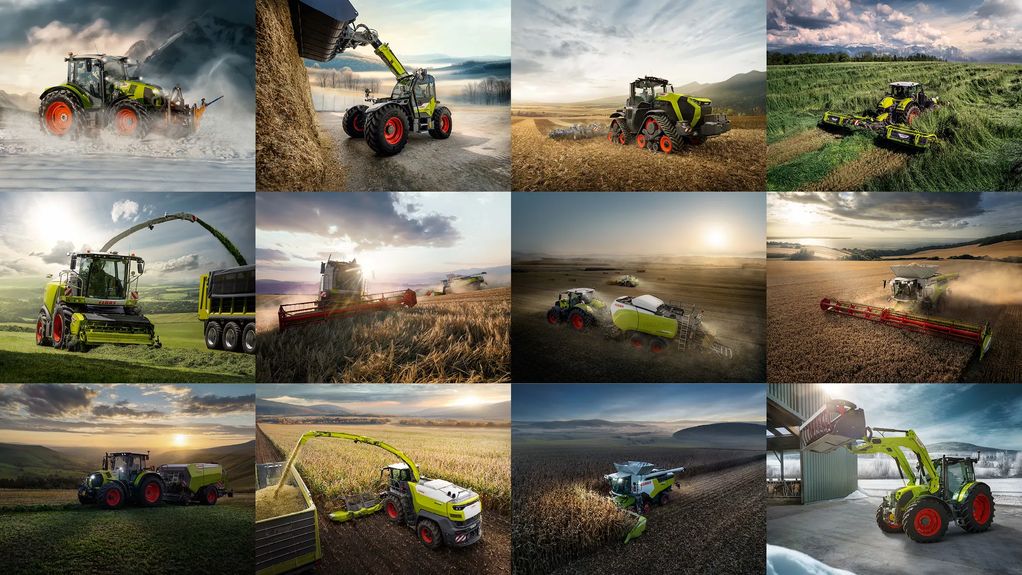 Gesamtübersicht: Infinity 2026 Bildkonzept – Kraftvolle CLAAS Maschinenaufnahme integriert in eine maßgeschneiderte, KI-generierte Landschaft.