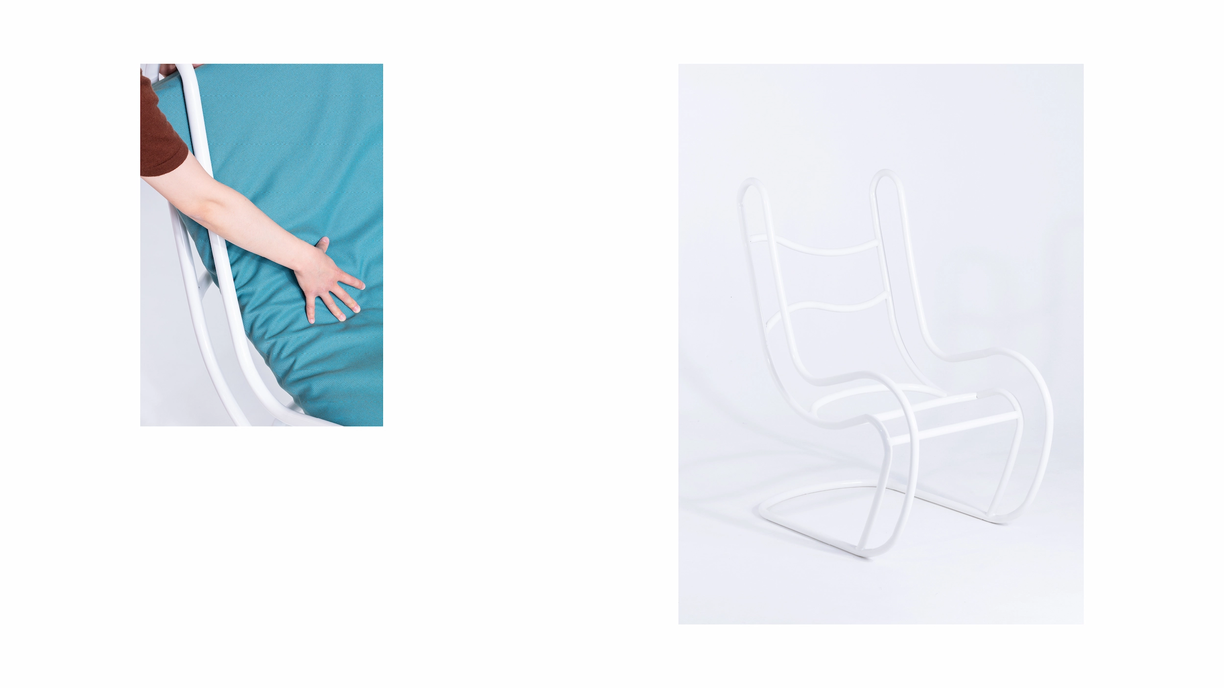 Detailansicht der Quetschung – Kontrast zwischen hartem Stahlrohrrahmen und weichem Schaumstoff.