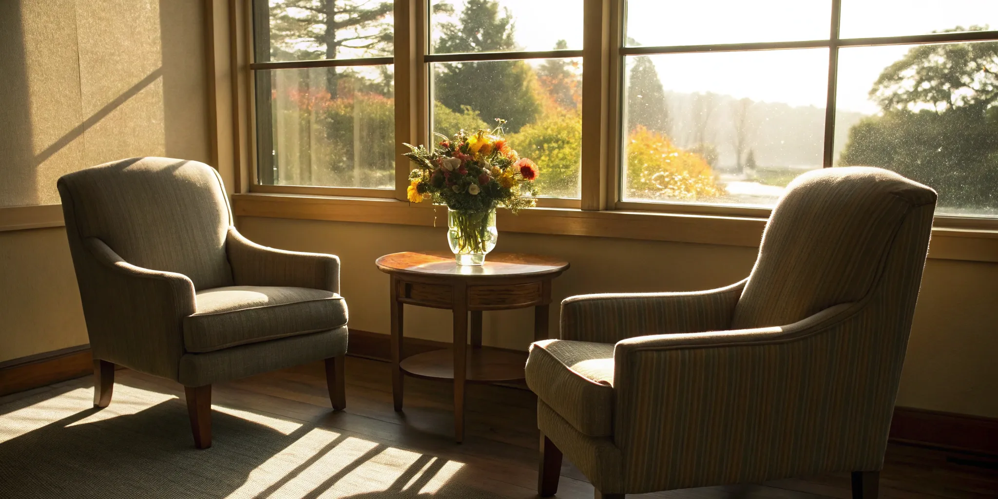 A calm setting with two chairs for a couple learning how to gain trust back after a lie.